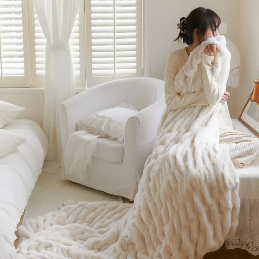 Afralia™ Winter Faux Rabbit Fur Blanket: Soft, Thick, Luxury Warmth for Sofa or Bed