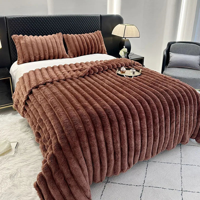 Afralia™ Ribbed Lamb Plush Blanket - Soft Faux Rabbit Velvet Wool Throw Blanket