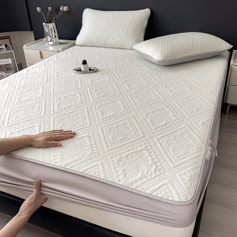 Afralia™ Luxury Carved Quilted Single Fitted Sheet - Washable Mattress Cover