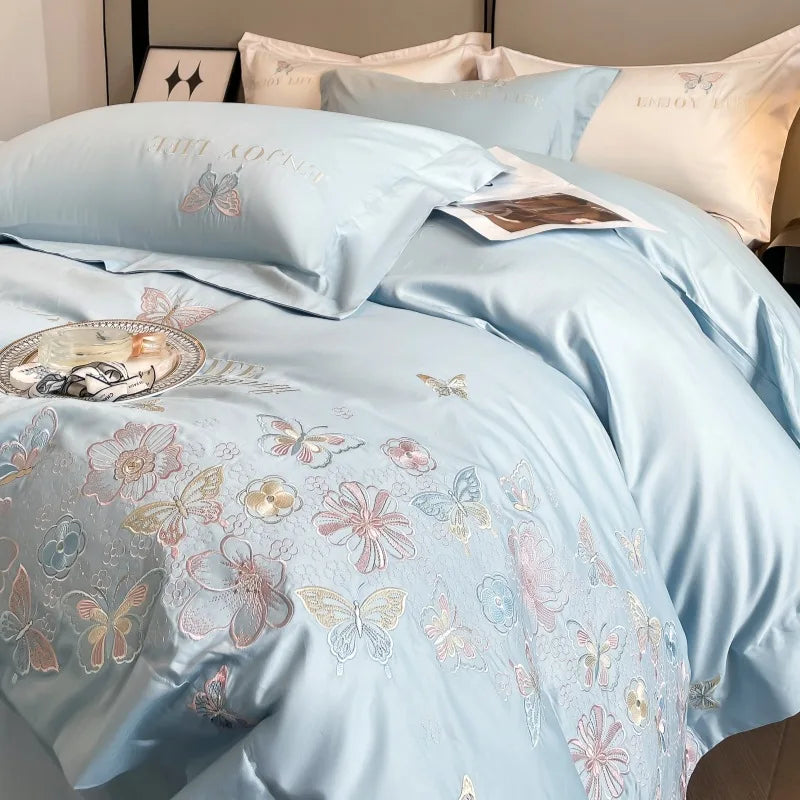 Afralia™ Luxury Cotton Twill Embroidery Duvet Cover Set for Seasons