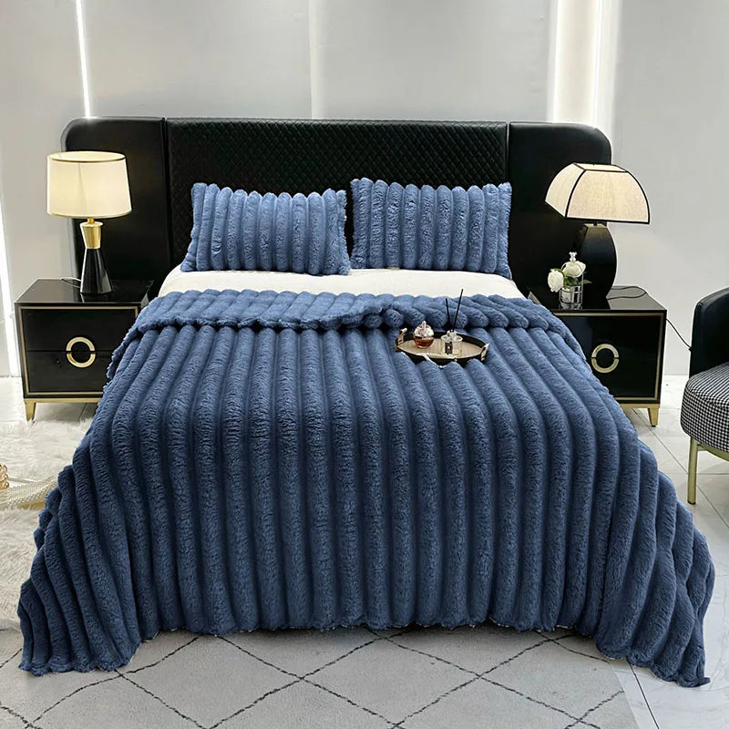 Afralia™ Ribbed Lamb Plush Blanket - Soft Faux Rabbit Velvet Wool Throw Blanket