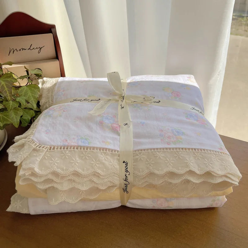 Afralia™ Hollow Lace Bedding Set: Fitted Sheet, Quilt Cover, Pillowcase - Skin-Friendly & Cozy