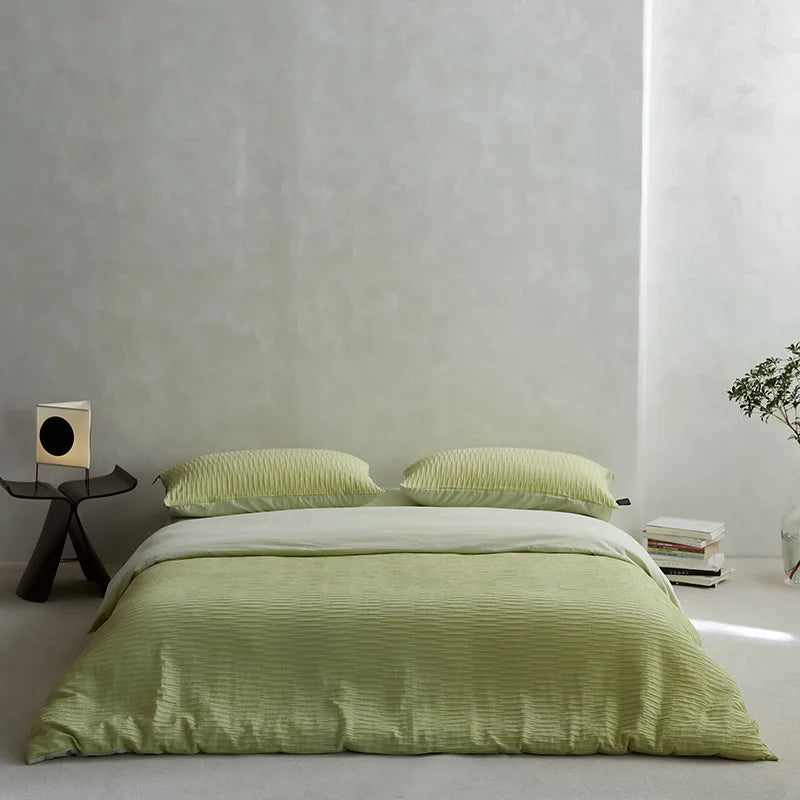 Afralia™ 100% Cotton Foam Yarn Bedding Set with Solid Color Jacquard Design
