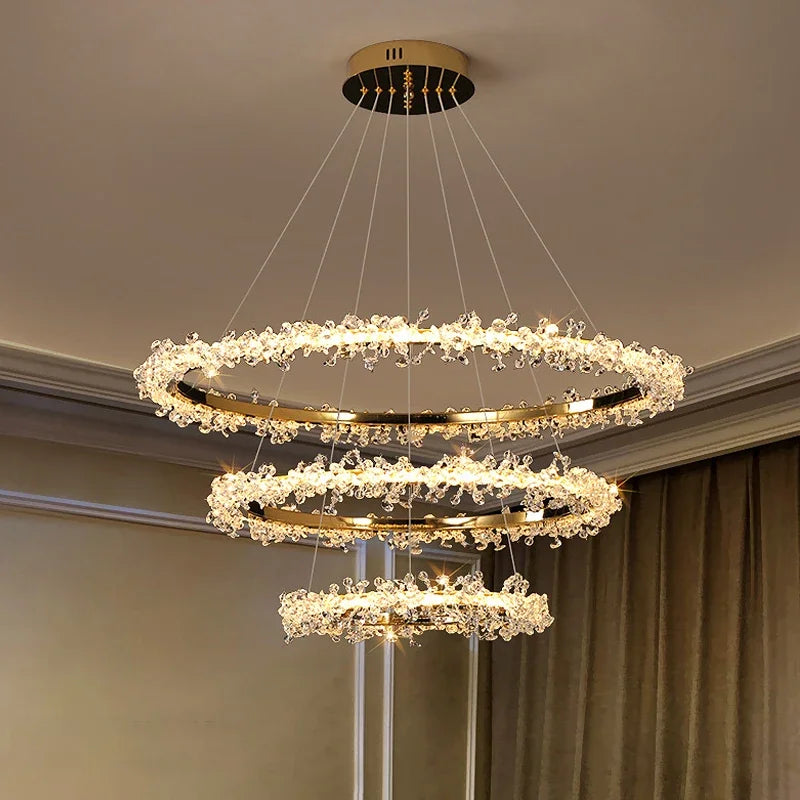 Afralia™ Crystal Ring Pendant Light for Modern Living Room, Dining, Bedroom - French Light Luxury