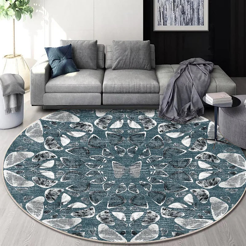Afralia™ Circular Geometric Cashmere Floor Mat for Living Room, Stain Resistant & Easy-Clean