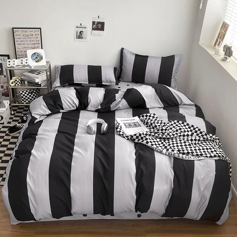 Afralia™ Soft Large Stripe Bedding Set: Brushed Duvet, Sheet, Pillowcases in Nordic Style