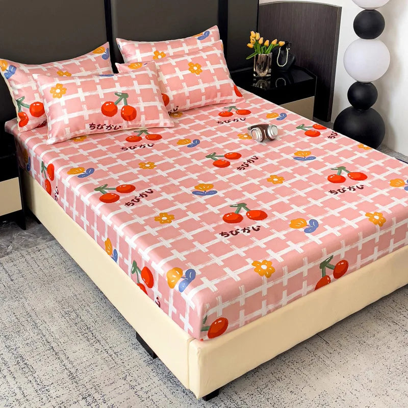 Afralia™ Printed Silky Fitted Sheet: Soft & Anti-Slip Mattress Cover