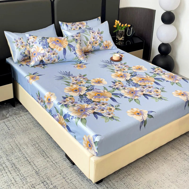 Afralia™ Printed Silky Fitted Sheet: Soft & Anti-Slip Mattress Cover