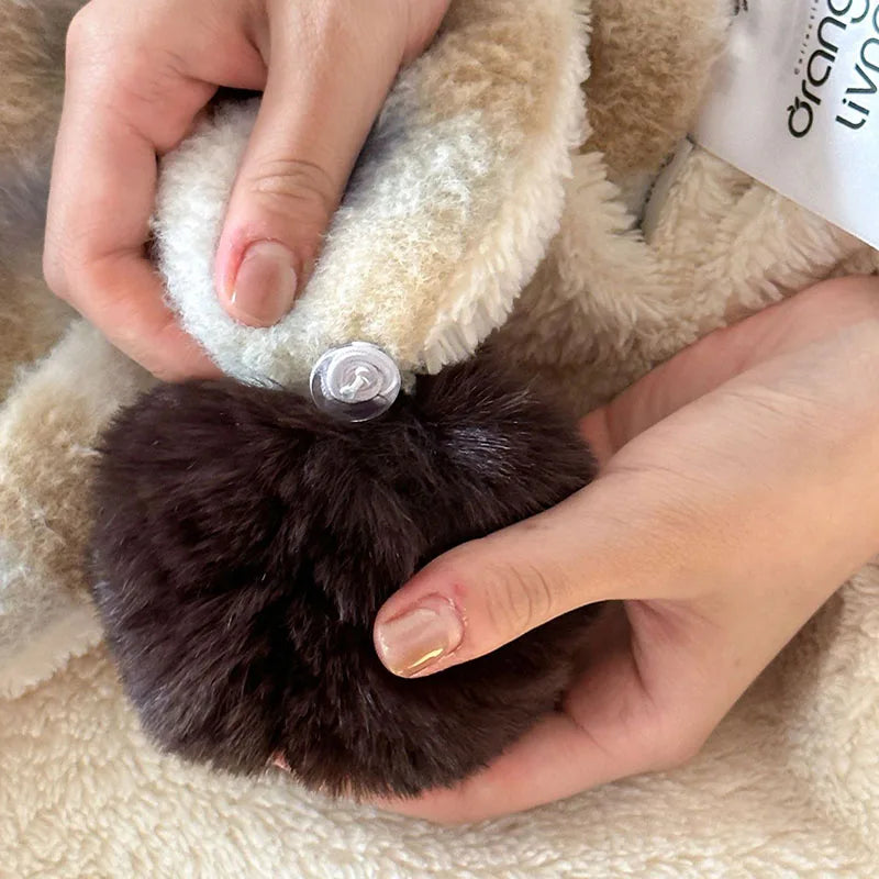 Afralia™ Cartoon Patch Woolen Blanket with Fur Balls for Single Bed