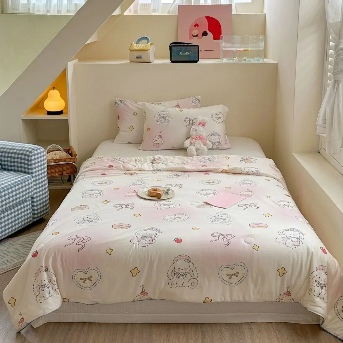 Afralia™ Cartoon Patchwork Summer Cooling Blanket Lightweight Air Condition Comforter