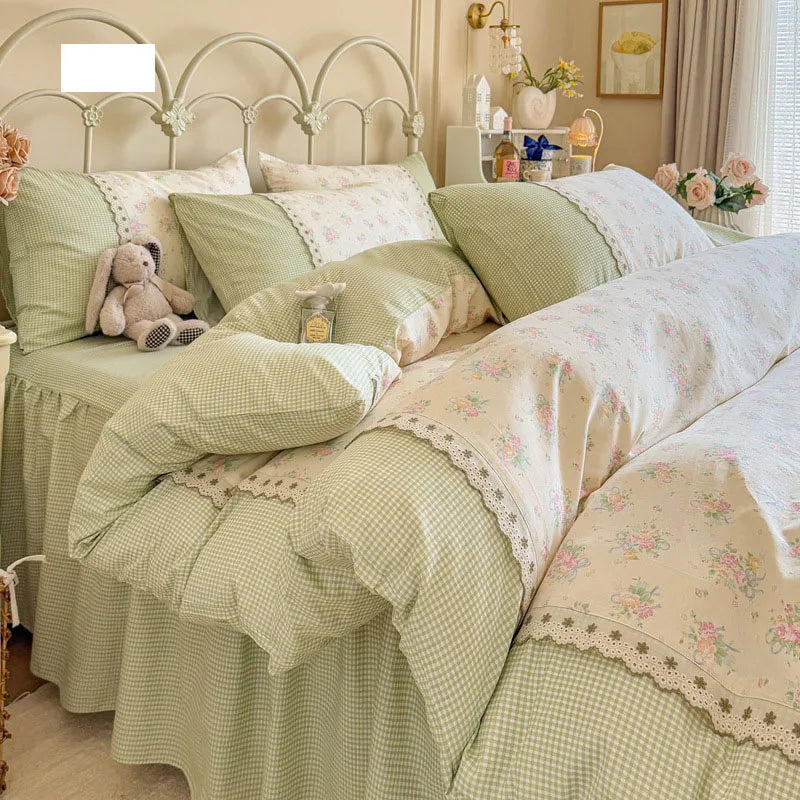 Afralia™ Floral Embroidery Lace Bedding Set Full Double Size Skin Friendly Cotton