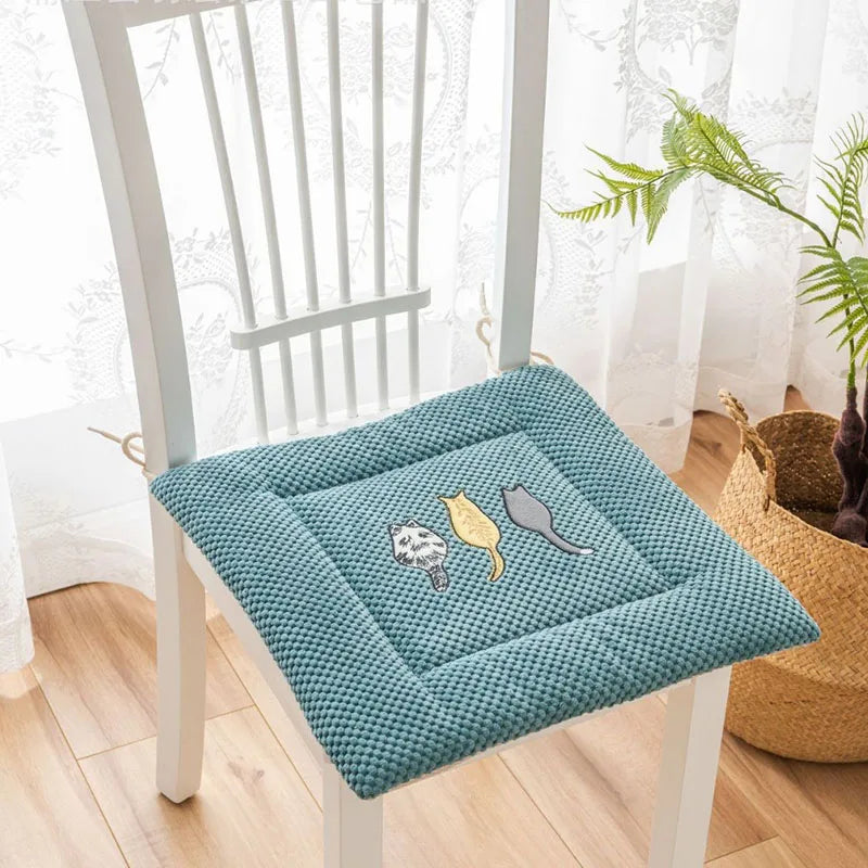 Afralia™ Cartoon Embroidered Seat Cushion - Non Slip Dining Chair Pad for Home & Office