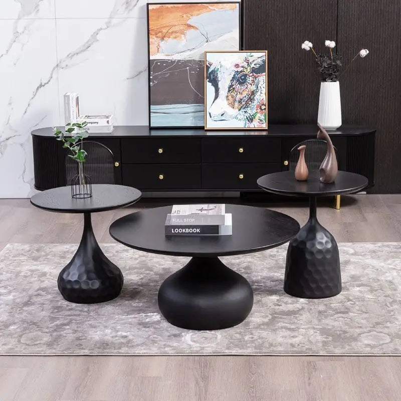 Afralia™ Solid Wood Round Coffee Table Set for Simple Nordic Living Room