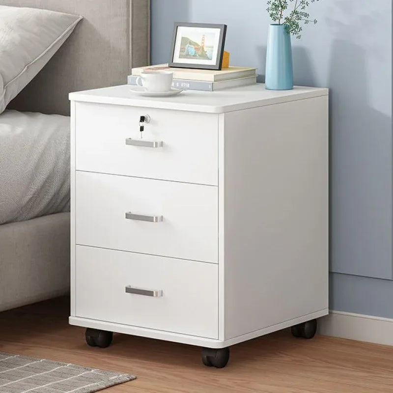 Afralia™ Wooden Mobile Side Cabinet with Lock, Printer Storage Cabinet, Low Drawer Cabinet