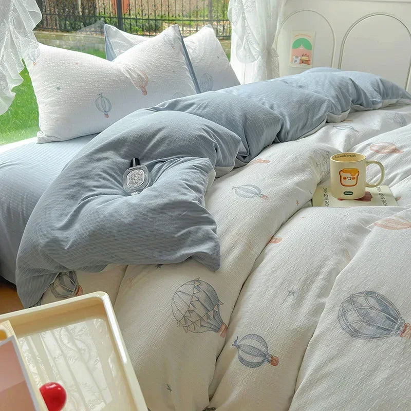 Afralia™ Floral Printed Cotton Bed Set: Cute, Soft, Comfortable 4-Piece Duvet Cover & Sheet