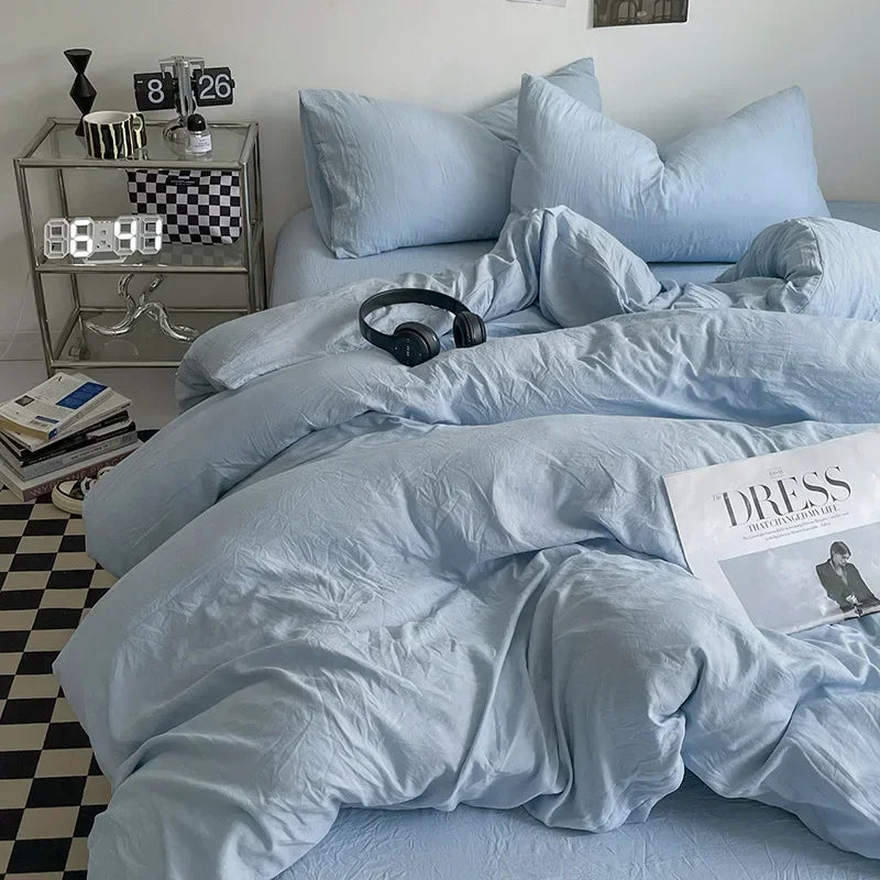 Afralia™ Solid Sleep Naked Cotton Bedding Set 4Pcs, Super Soft Mix Colored Comfort Bed Liner