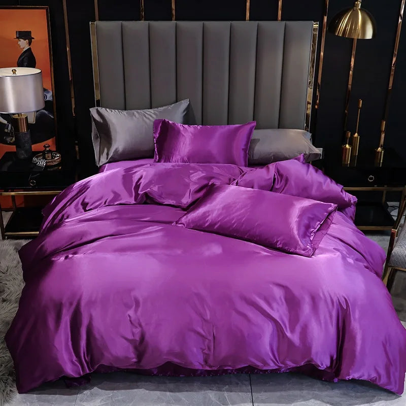 Afralia™ Satin Faux Silk Duvet Cover Set - Luxurious European Style Bedding