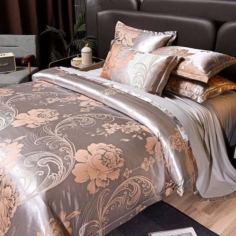 Afralia™ Satin Jacquard Bedding Set | 4Pcs Double Size Bedclothes