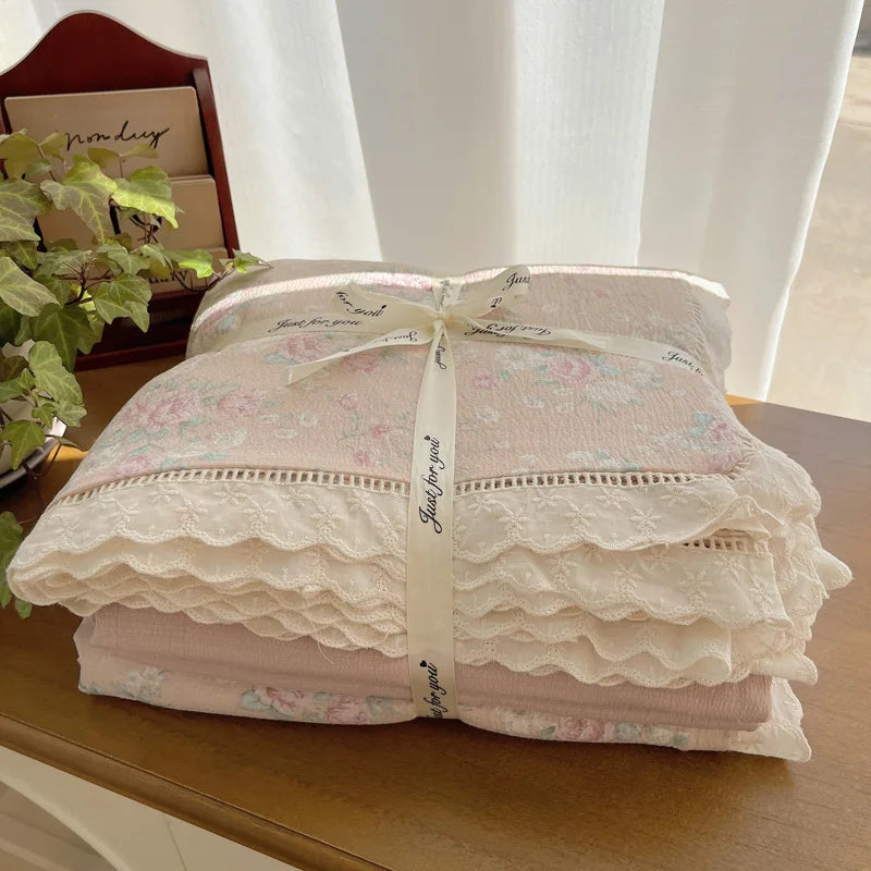 Afralia™ Hollow Lace Bedding Set: Fitted Sheet, Quilt Cover, Pillowcase - Skin-Friendly & Cozy