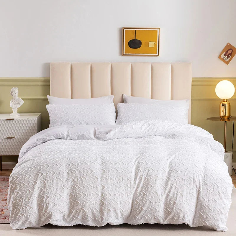 Afralia™ White Nordic Style Cut Flowers Duvet Cover Set for King, Queen, Twin Sizes