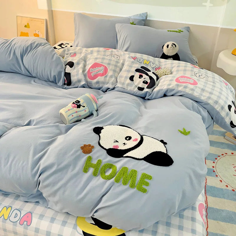 Afralia™ Cotton Bedding Set Cute Pattern Soft Comforter Single/Double Size Duvet Cover