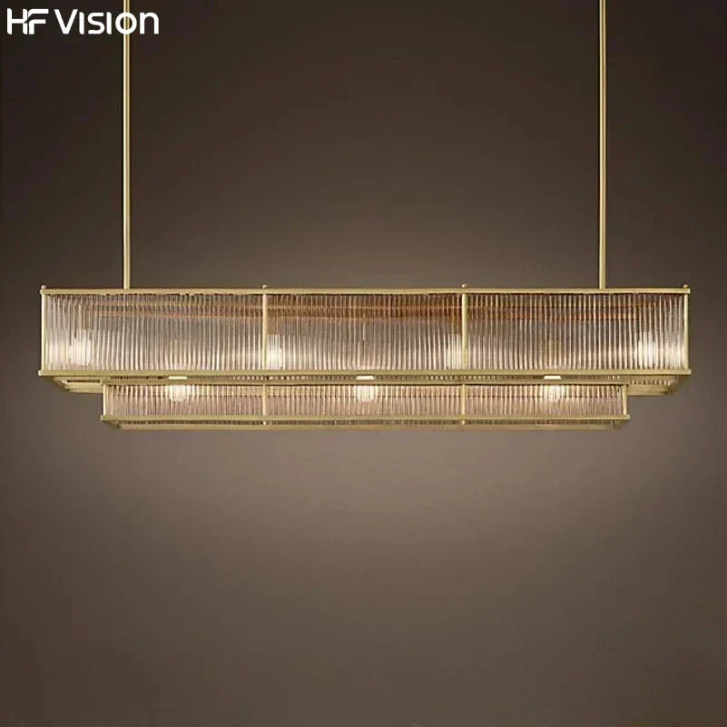 Afralia™ Golden Brass Linear Crystal Chandelier - Luxury Pendant Light for Home