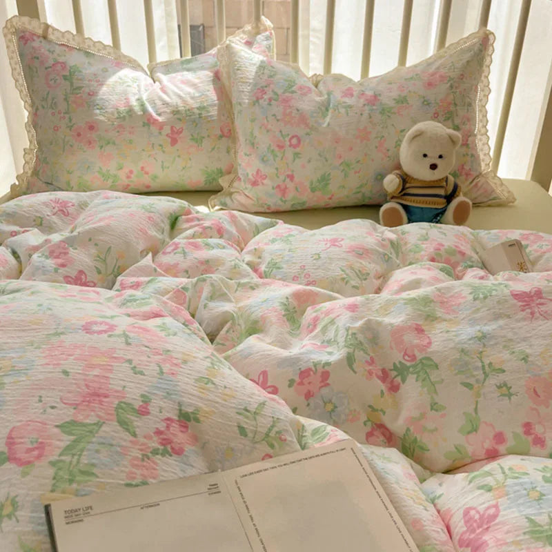 Afralia™ Hollow Lace Bedding Set: Fitted Sheet, Quilt Cover, Pillowcase - Skin-Friendly & Cozy