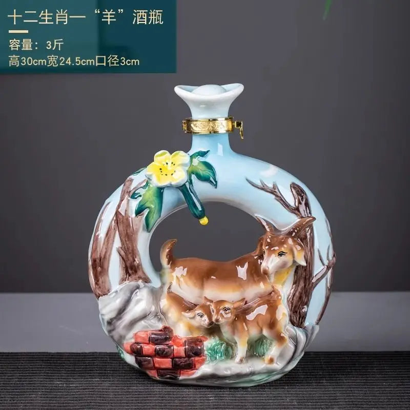 Afralia™ Jingdezhen Ceramic Wine Bottle Sculpture Gift Chinese Zodiac 3kg