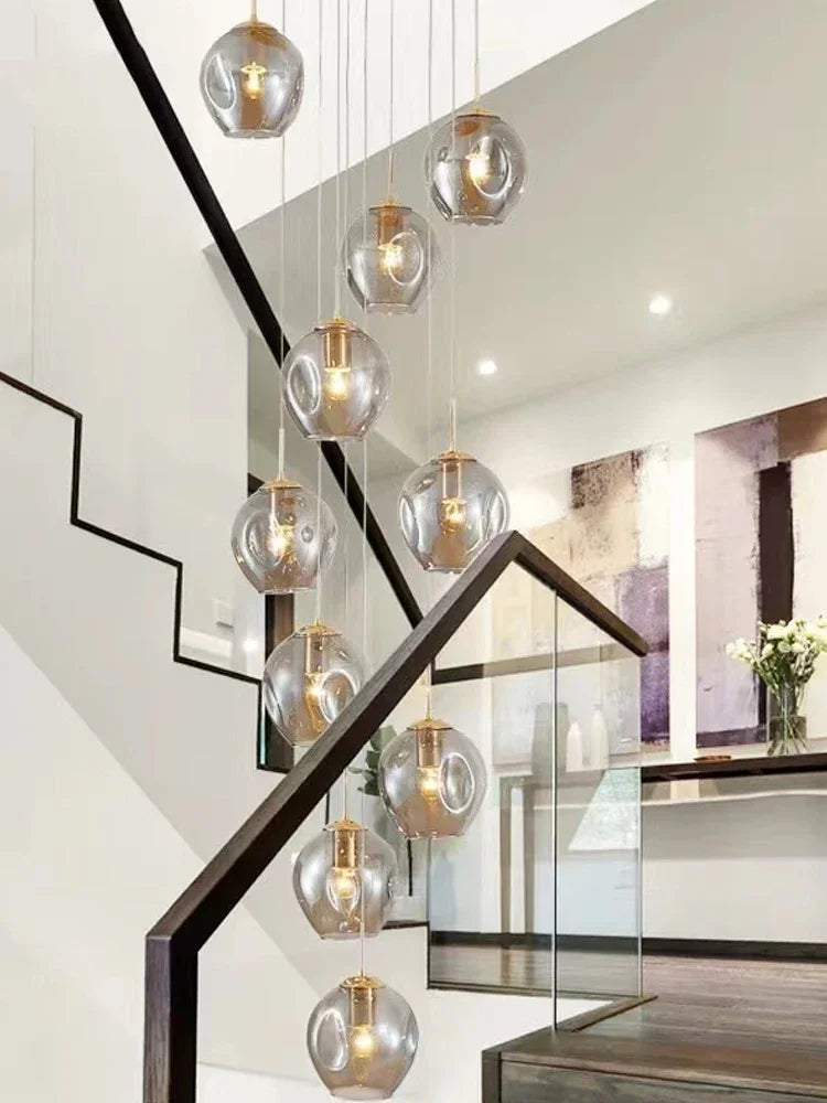 Afralia™ Glass Ball Spiral Chandelier for Modern Luxury Living Room