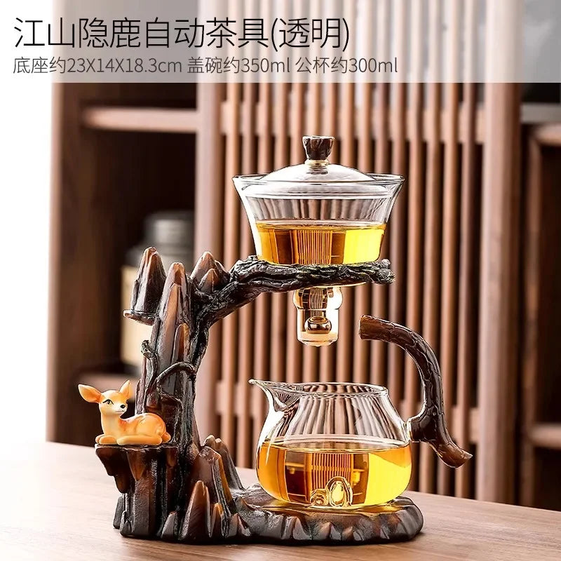 Afralia™ Lazy Kung Fu Tea Set with Magnetic Water-Separating Bowl & Teapot