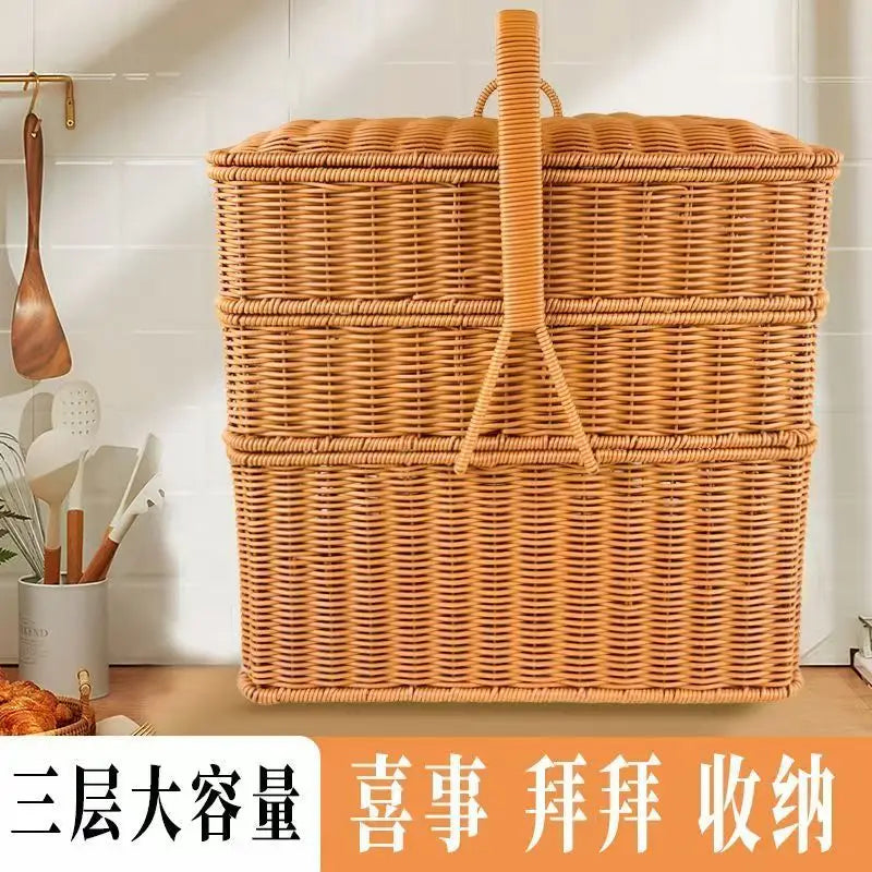 Afralia™ Handwoven Rattan Picnic Basket with Lid and Rectangular Outdoor Storage