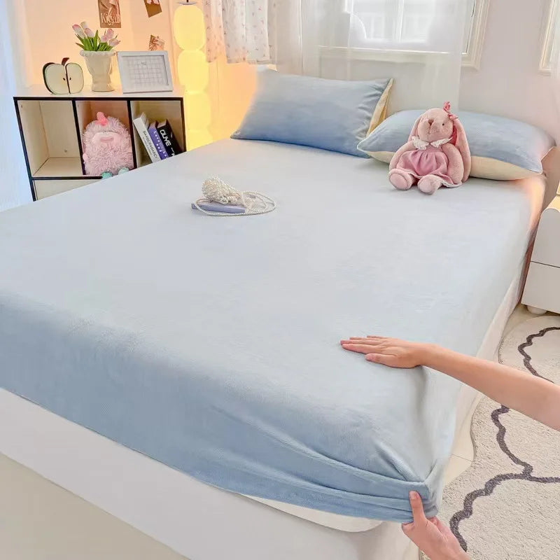 Afralia™ Cozy Milk Velvet Fitted Sheet for Autumn & Winter Mattress Topper