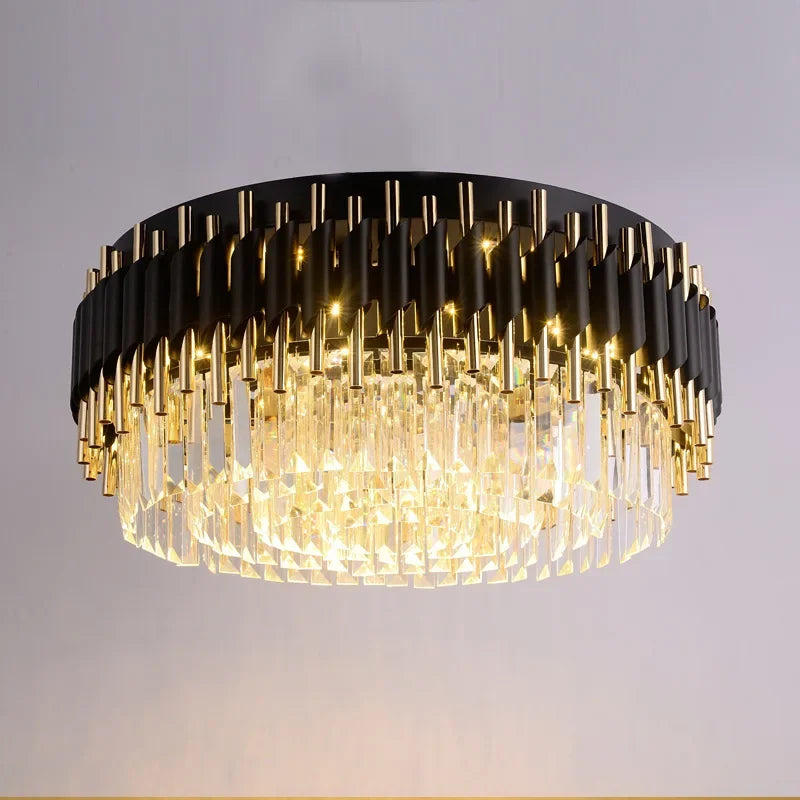 Afralia™ Gold Black Crystal Ceiling Chandeliers: Modern LED Round Kitchen Pendant Lamps for Home Lighting