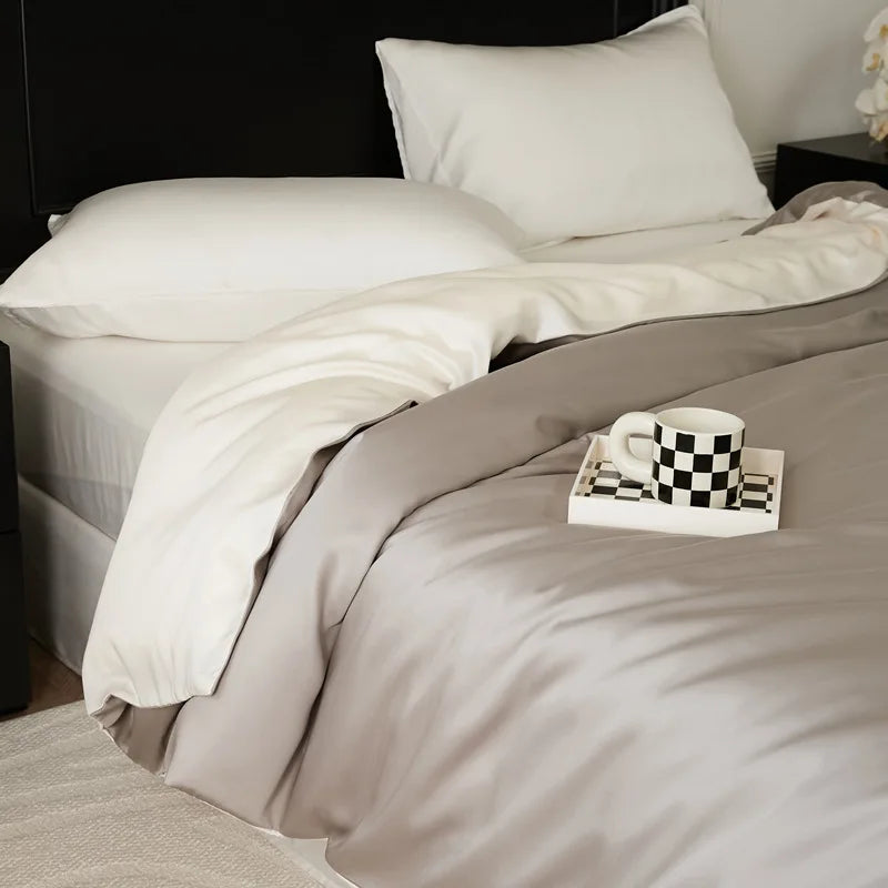 Afralia™ Double Layer Satin Queen Duvet Set Smooth & Cool Luxury Quilt Cover Pillowcases