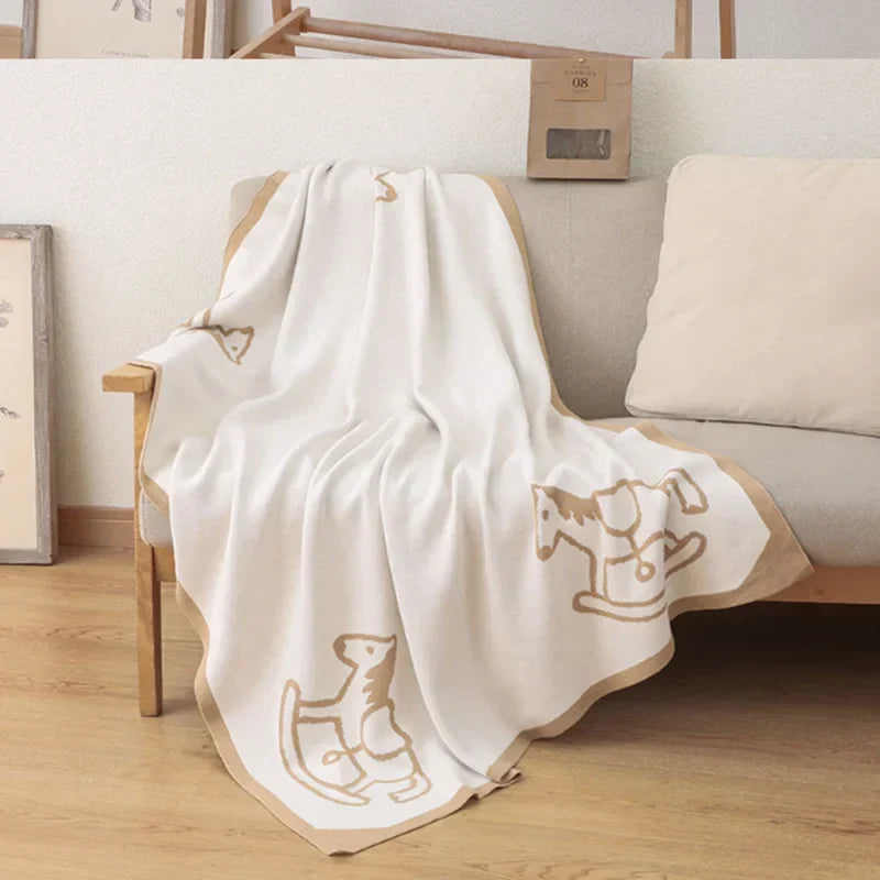 Afralia™ Pony Printed Knitted Blanket: Cozy & Breathable - All Season Children's Sofa Throw