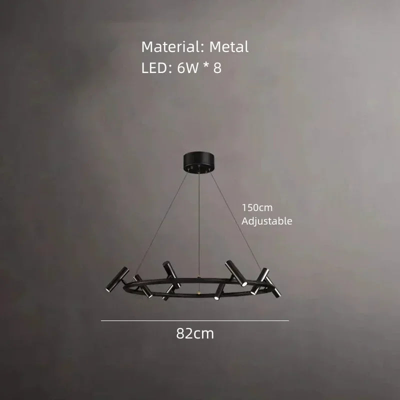 Afralia™ Black Metal Round LED Pendant Chandelier for Indoor Lighting