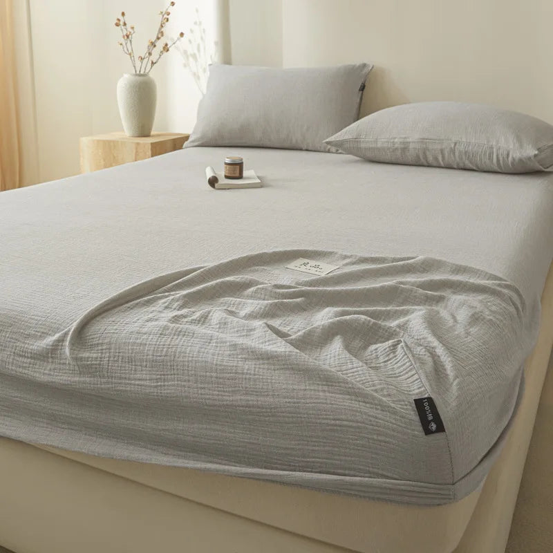 Afralia™ Cotton Fitted Sheet: Wrinkled Yarn, Nordic Comfort, All Seasons Bed Cover