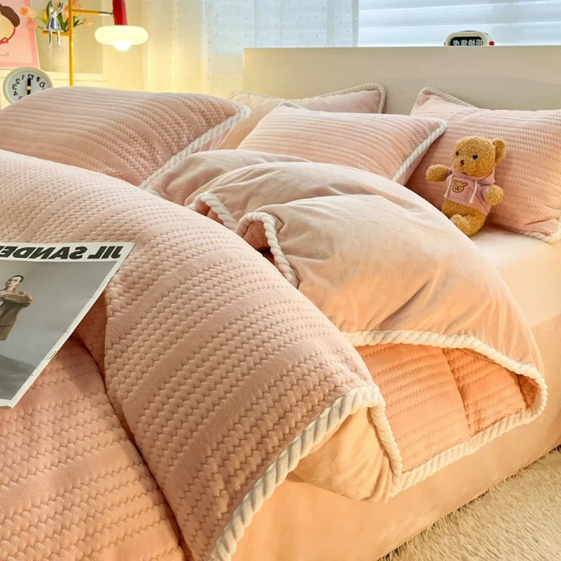 Afralia™ Striped Jacquard Thick Milk Velvet Quilt Cover - Cozy Warm Bedding