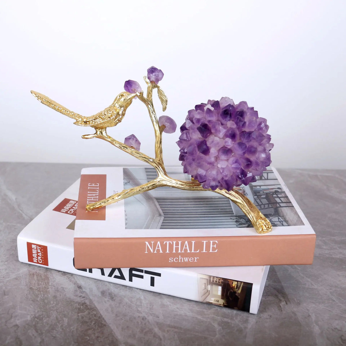 Afralia™ Amethyst Flower Ball Bird Sculpture Desk Decoration