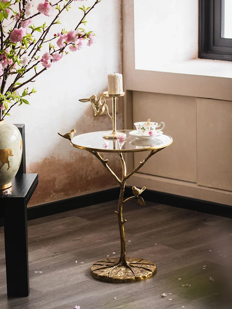 Afralia™ Brass Bird Side Table | Creative Tea Table | Balcony & Living Room Decor