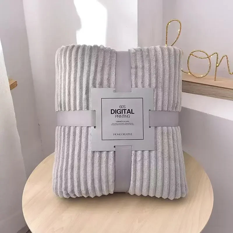 Afralia™ Cozy Striped Flannel Fleece Blanket for Winter - Bedroom Living Room Throw