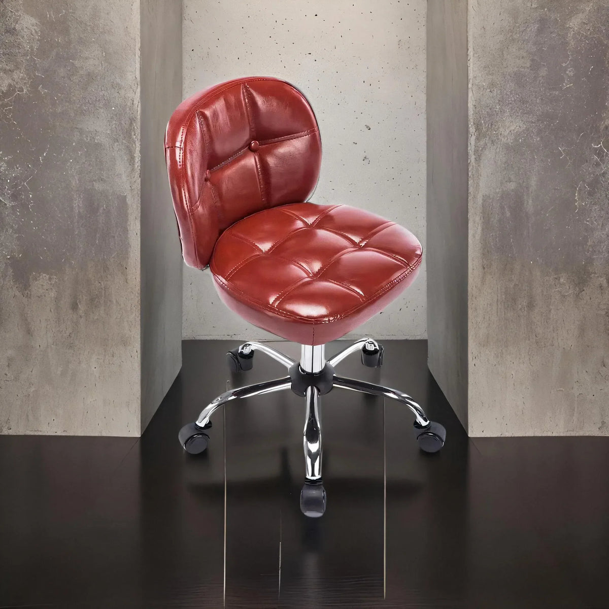 Afralia™ Velvet Office Stool with Wheels Low Back Swivel Dressing Chair Height Adjustable