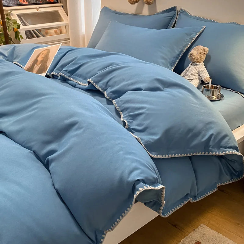 Afralia™ Solid Color Shell Edge Bed Set: Soft, Skin-Friendly, Non-Fading. Single Queen Size.
