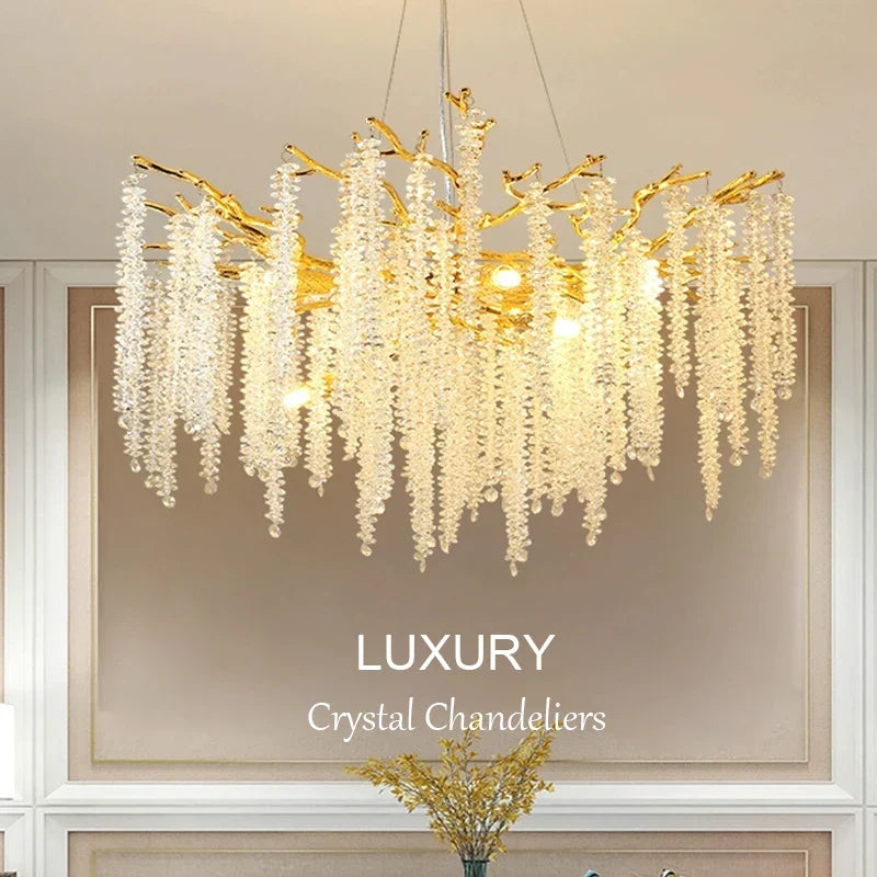 Afralia™ Luxury Crystal Ceiling Chandelier LED Pendant Lamp for Living Dining Bedroom