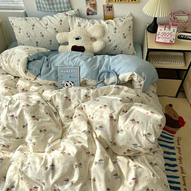 Afralia™ Cartoon Pattern Printed Cotton Bedding Set with Pillowcase