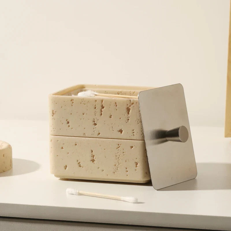Afralia™ Double Decker Jewelry Organizer with Natural Stone, 2 in 1 Floss Box & Bathroom Ornament