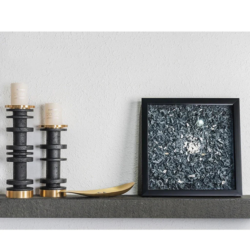 Afralia™ Marble Candle Holder with Metal Base Luxury Home Decor Beige Brown Travertine