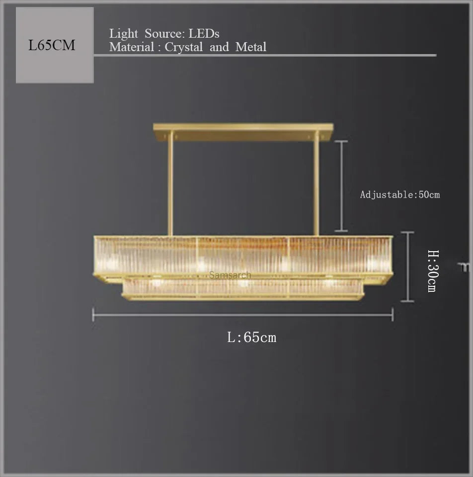 Afralia™ Golden Brass Linear Crystal Chandelier - Luxury Pendant Light for Home