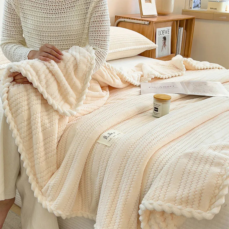 Afralia™ Double Sided Jacquard Milk Velvet Blanket - Winter Warm Sofa Cover
