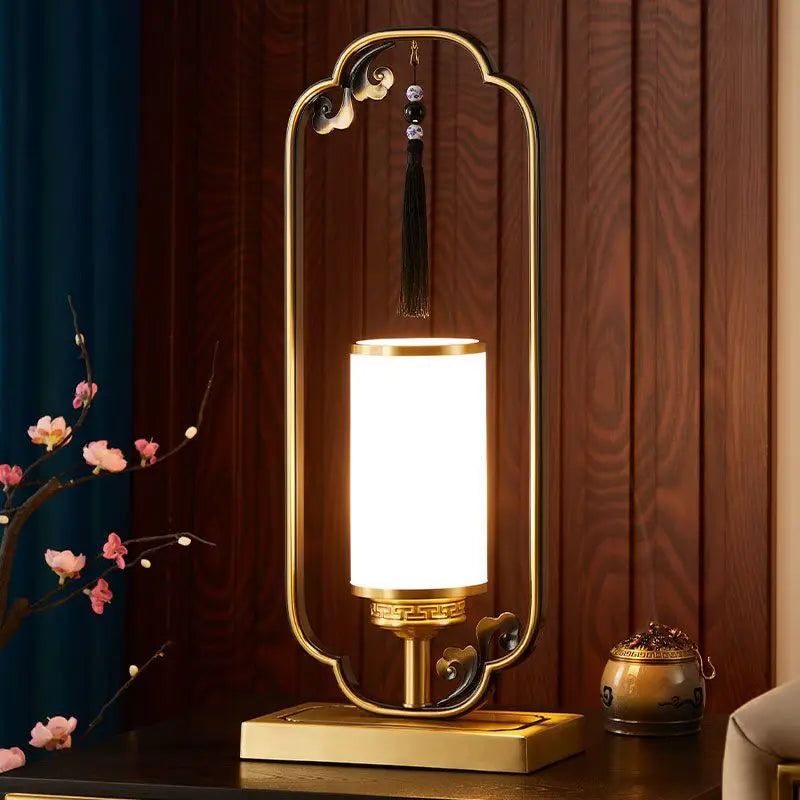 Afralia™ Retro Warm Chinese Copper Desk Lamp for Living Room Study Bedroom LED